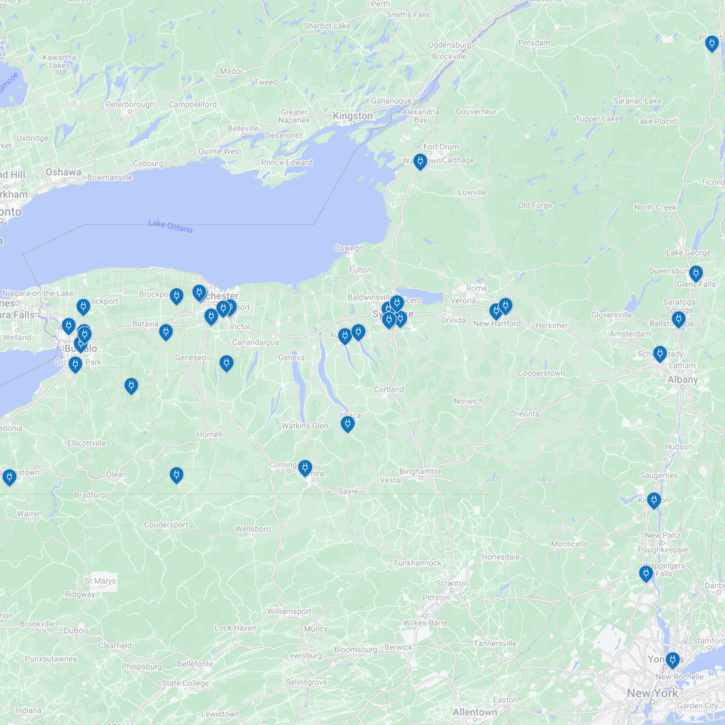 A map depicting locations of installed EV Charging stations